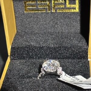 Sparkling Silver Halo Engagement Ring with Clear Center Stone